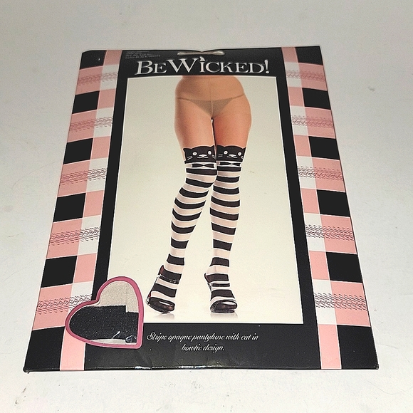 STRIPE OPAQUE PANTYHOSE WITH CAT IN BOWTIE DESIGN - Picture 3 of 5